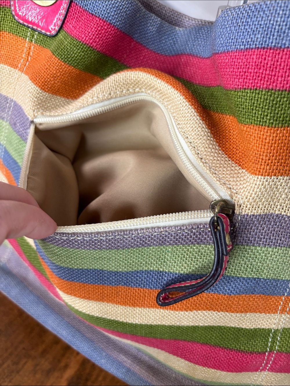 Coach HTF Legacy Striped Multicolor Woven Tote Bag with Pink Patent Leather Trim - Picture 7 of 16